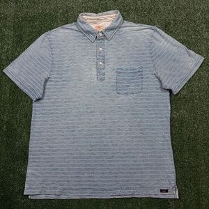 Faherty Polo Shirt Men's Size L Blue Striped Short Sleeve Collared Preppy